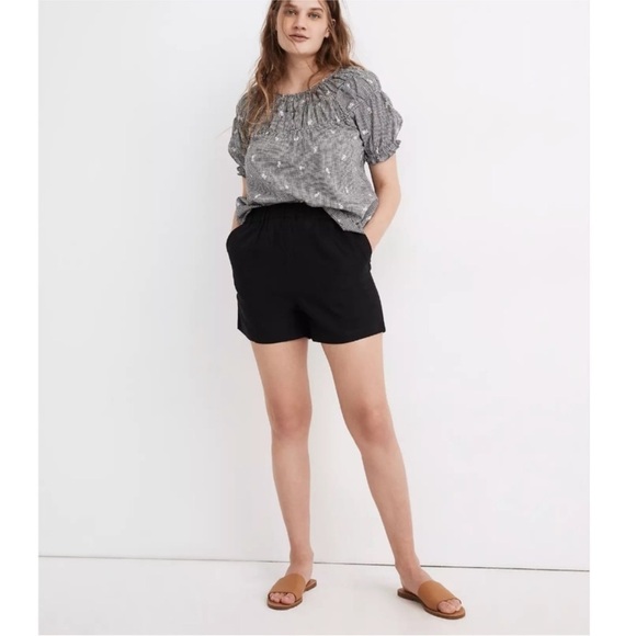 Madewell Pants - Madewell Linen-Blend Easy Pull-On Shorts Black Blue Size Small Style MD168